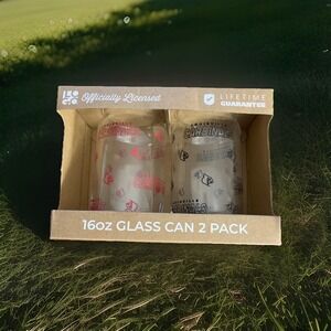 Lot Of 2 Pkg 2 Each Logo Brands Louisville Cardinals 16oz Clear Glasses Party
